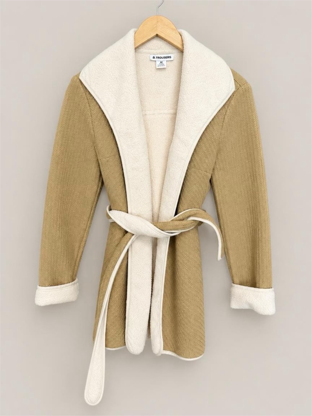 Women's Tan Sherpa-Trim Belted Coat